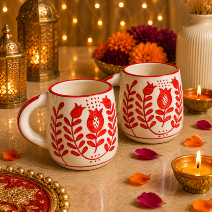 Ruby Heart Red Ceramic Mug Set of 2 – Festive Diwali Gift