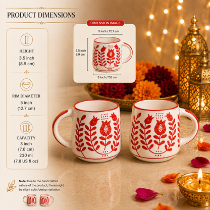 Ruby Heart Red Ceramic Mug Set of 2 – Festive Diwali Gift