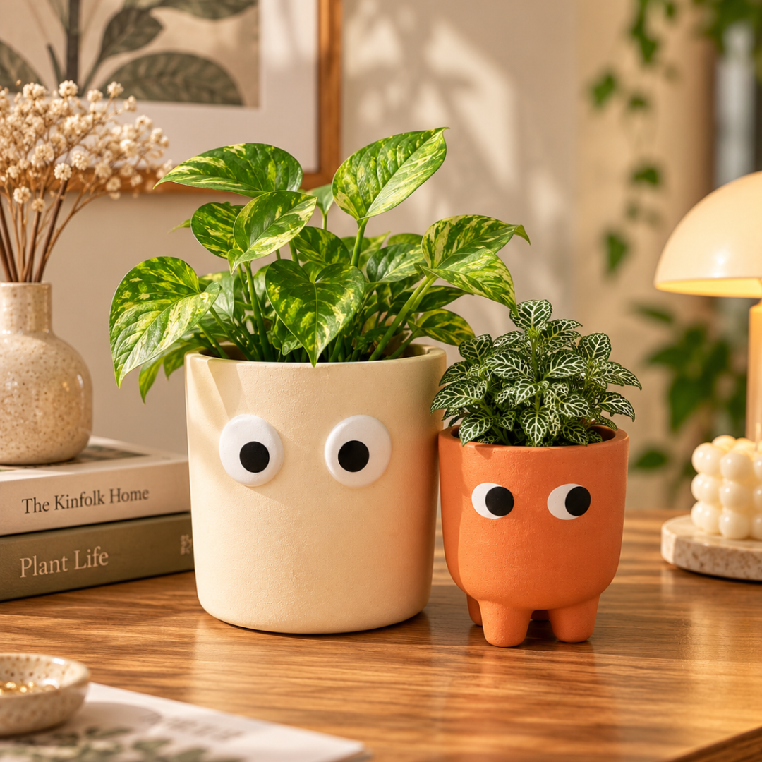 Petite Form Decorative Face Planter Set of 2 – Orange & White