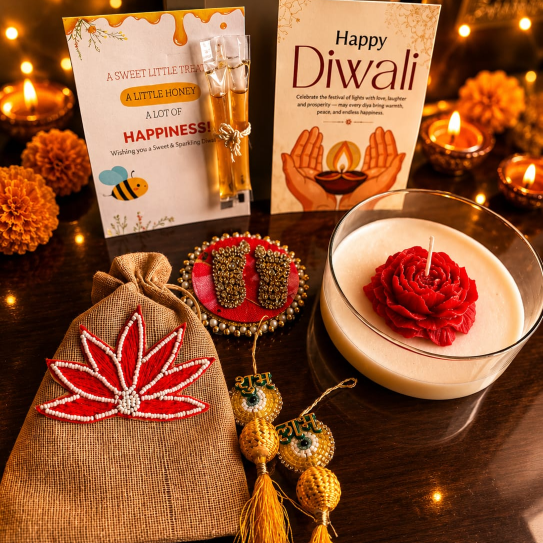 Crimson Rose Diwali Candle Gift Hamper – Elegant Festive Gift