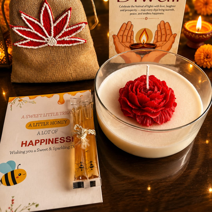 Crimson Rose Diwali Candle Gift Hamper – Elegant Festive Gift