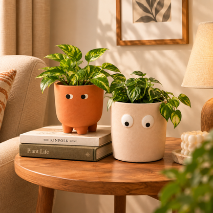 Grande Form Large Face Planter Set of 2 – Orange & White
