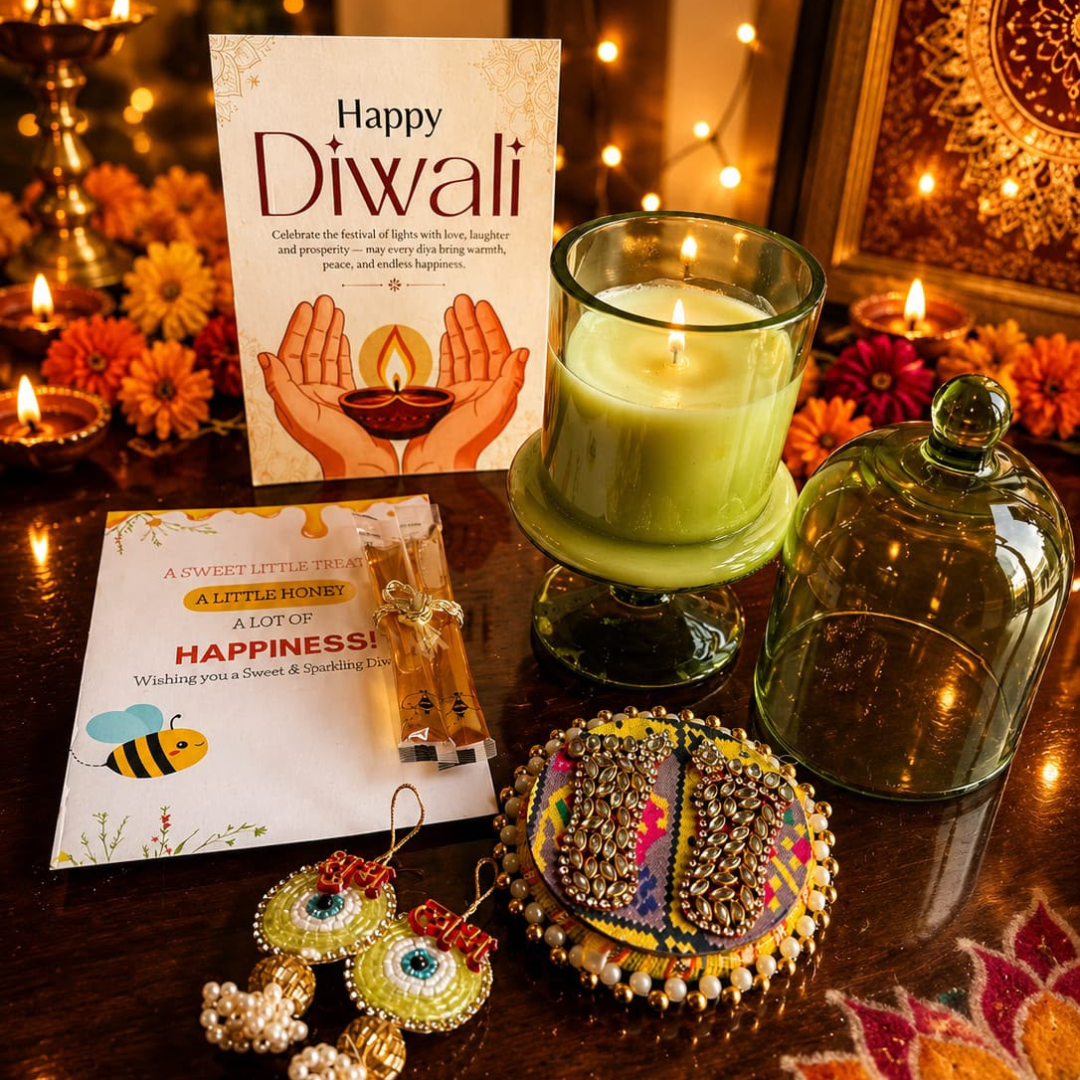 Emerald Glow Diwali Candle Gift Hamper – Elegant Festive Gift