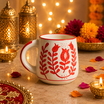 Ruby Heart Red Ceramic Mug Set of 2 – Festive Diwali Gift
